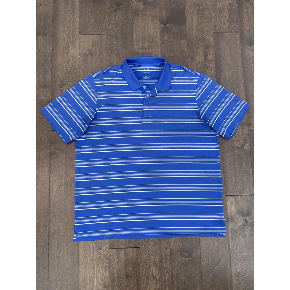 Adidas Puremotion Mens Blue Striped Polo Performance Golf Shirt Size XL Stretch